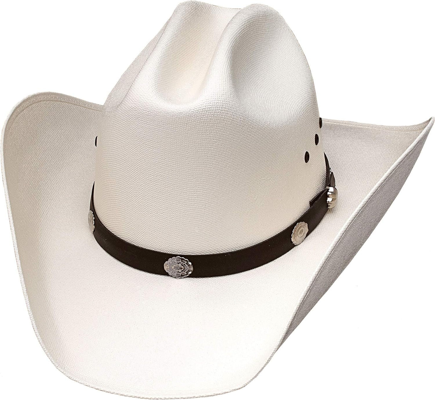 Child Authentic Classic Cattleman Straw Cowboy Hat with Silver Conchos Child One Size Fits All Kidz -Elastic Band (White)