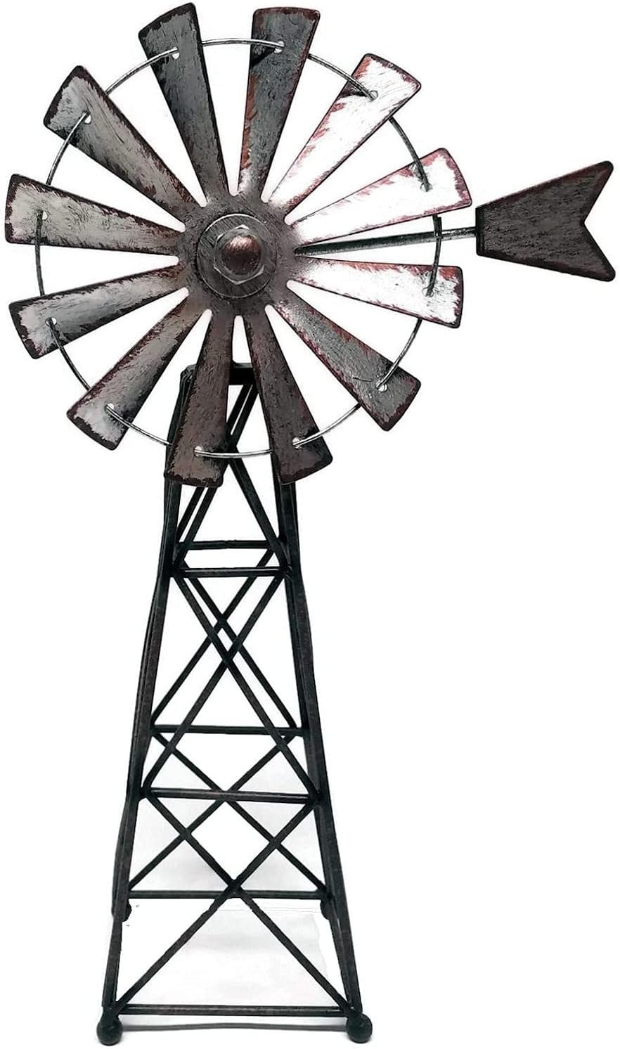 SLIFKA Farmhouse Decor Windmill Figurine, 12-inches, Silver, Rust