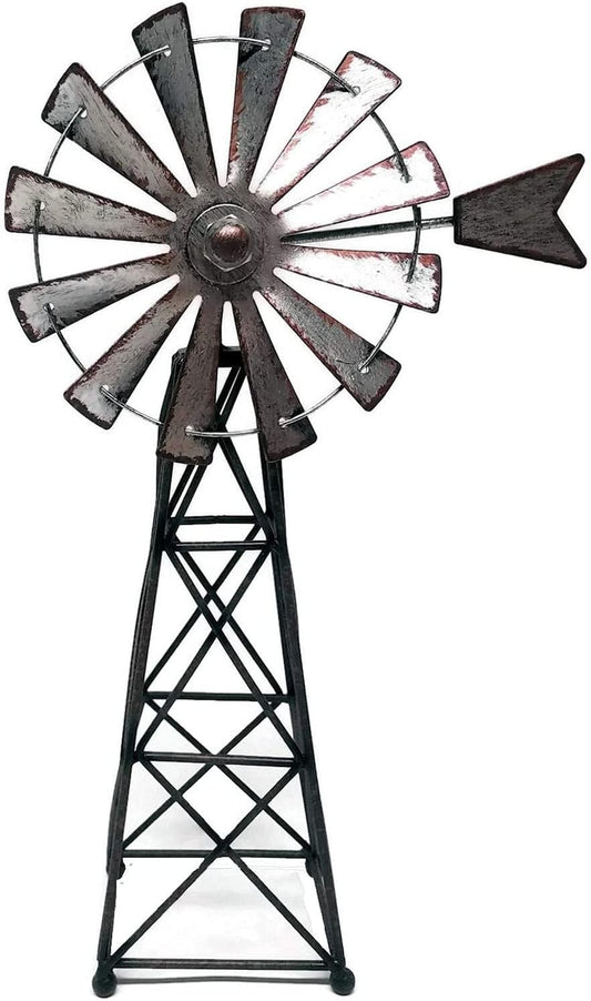 SLIFKA Farmhouse Decor Windmill Figurine, 12-inches, Silver, Rust
