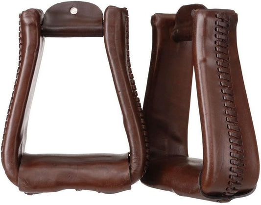 Tough-1 Leather Roper Stirrups Dark Oil