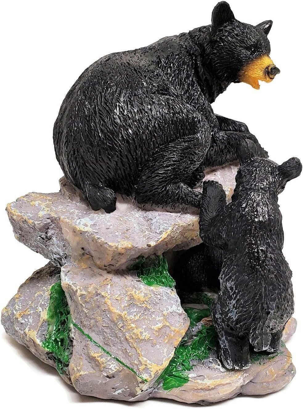 Mother Bear & 2 Cubs on Rock Decorative Figurine, 4.5-inches, Black