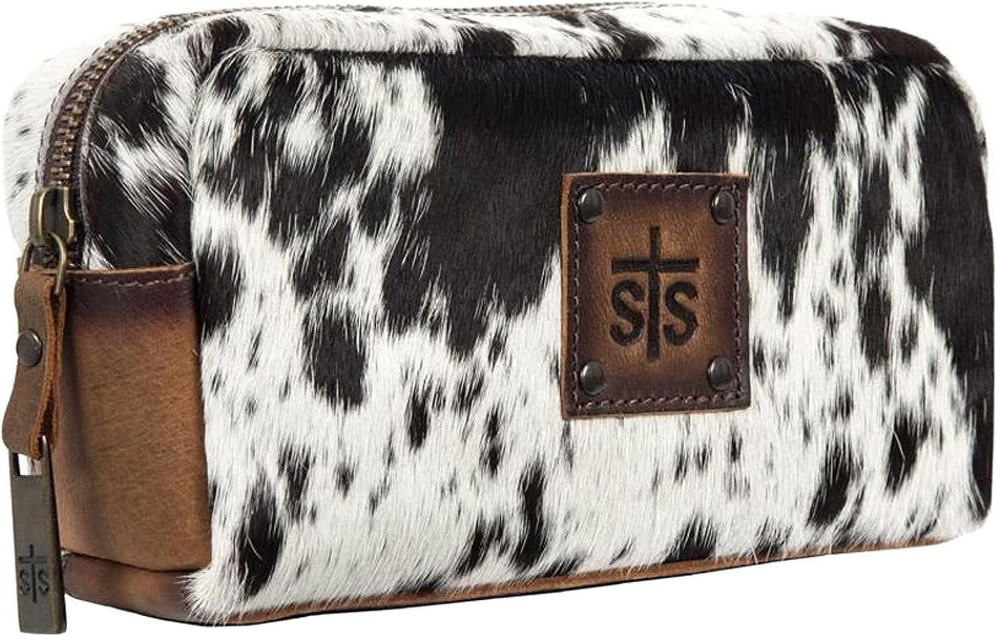STS Ranchwear Women's Western Leather Cowhide Bebe Cosmetic Bag, White, One Size