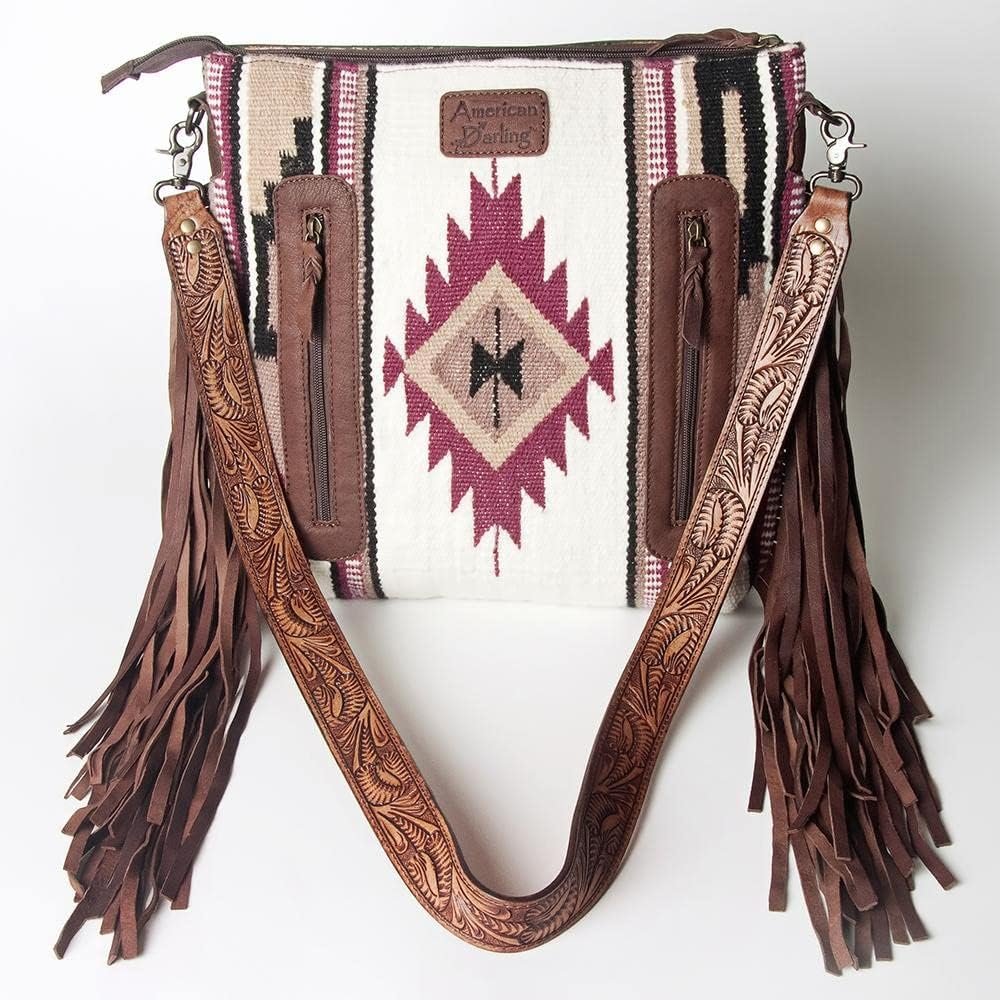 American Darling Concealed Carry Crossbody Hand Carved Leather Fringe Purse for Women Western Handbags Conceal Carry