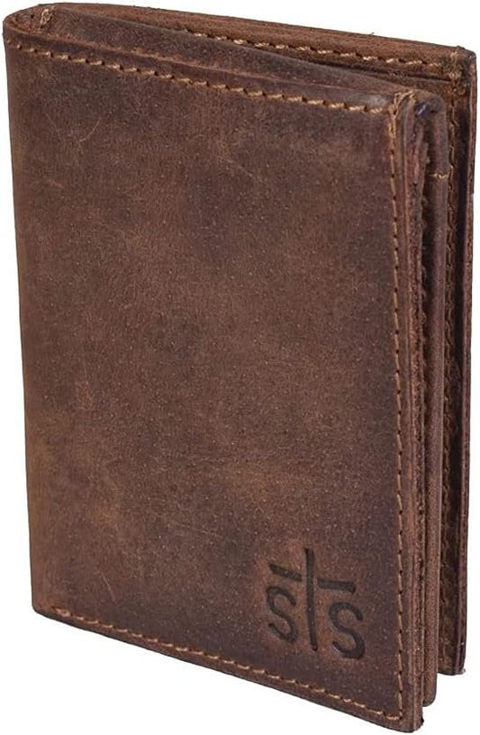 STS Ranchwear Men's Foreman Tri-fold Wallet, Distressed Brown Leather, One Size