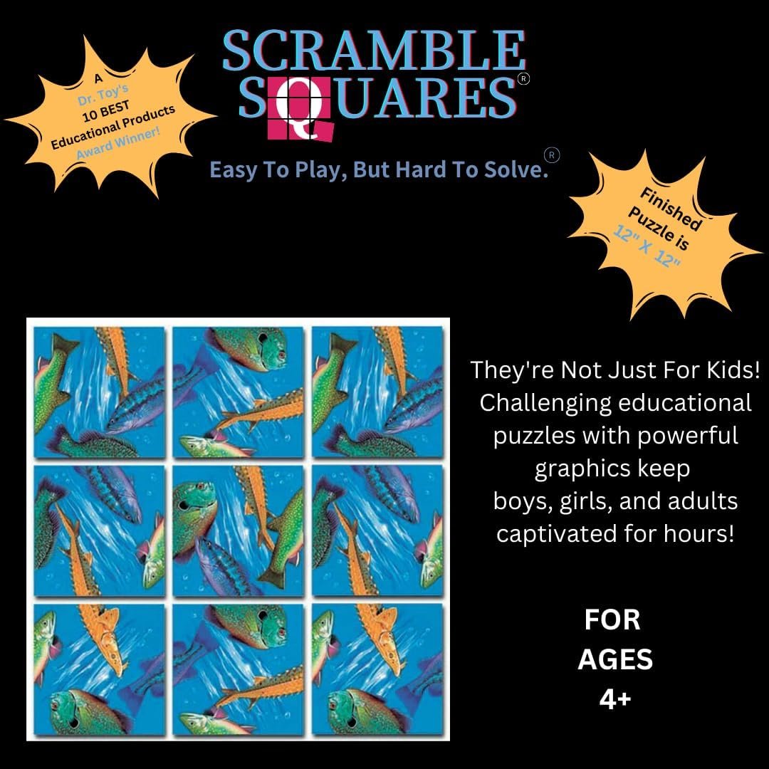 Scramble Squares Freshwater Fish 9 Piece Challenging Puzzle - Amazing & Engaging Brain Teaser - Mind Game for Children, Teens, Adults & Seniors - Boosts Cognitive Function & Problem Solving