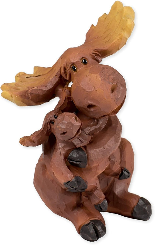 Slifka Sales Co. Mama Moose Hugging Baby 4 x 3 x 2 Inch Resin Crafted Tabletop Figurine