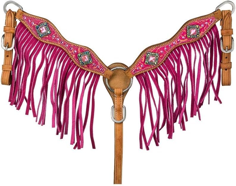 Tough 1 Western Breast Collar Azalea Bling Fringe Tack Pink 45-796
