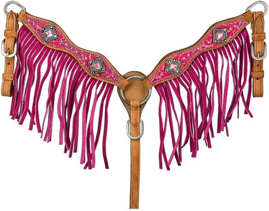 Tough 1 Western Breast Collar Azalea Bling Fringe Tack Pink 45-796
