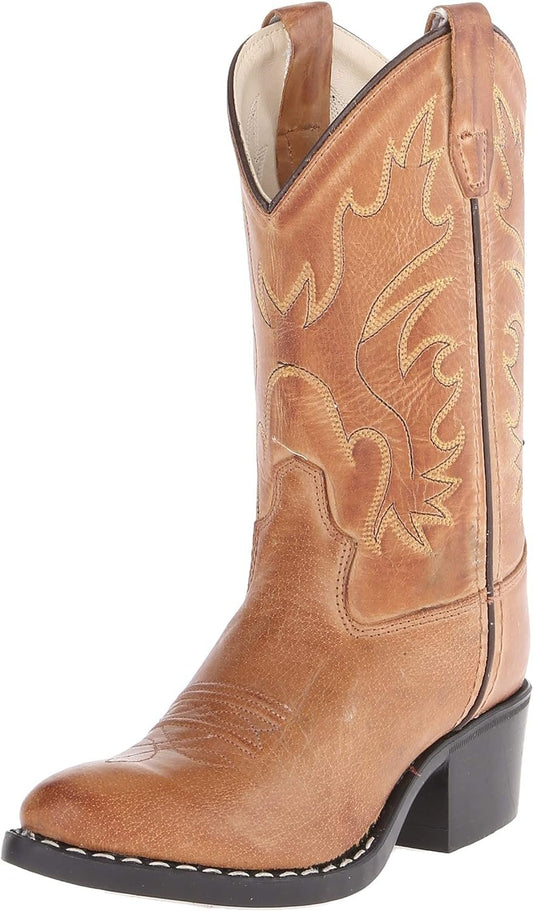 Old West Kids Boots Kid's Unisex-Child J Toe Leather Embroidered Western Boots, Tan Canyon, 2.5 US Little