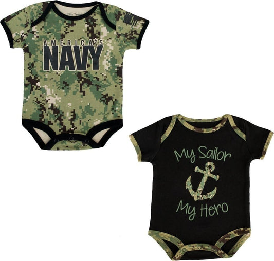 Trooper Clothing Little Sailor Baby 2 Pk U.S. Navy Bodysuits NWU Camo & Black (3-6 Months)