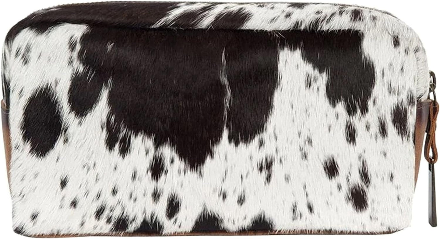 STS Ranchwear Women's Western Leather Cowhide Bebe Cosmetic Bag, White, One Size