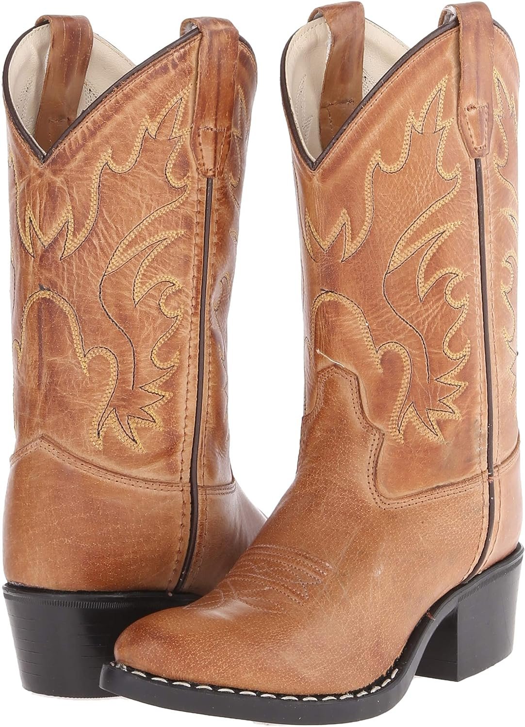 Old West Kids Boots Kid's Unisex-Child J Toe Leather Embroidered Western Boots, Tan Canyon, 2.5 US Little