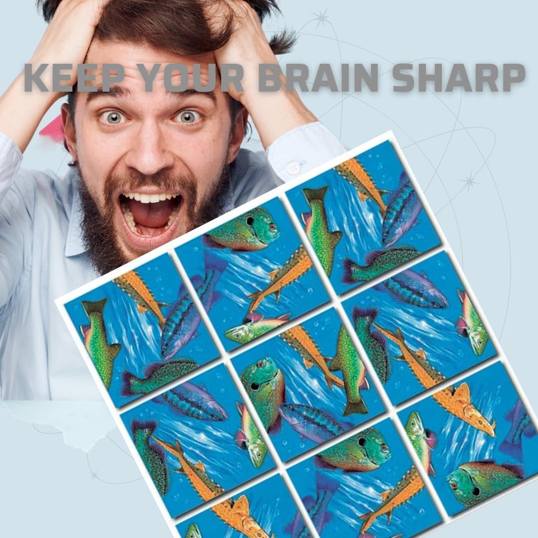 Scramble Squares Freshwater Fish 9 Piece Challenging Puzzle - Amazing & Engaging Brain Teaser - Mind Game for Children, Teens, Adults & Seniors - Boosts Cognitive Function & Problem Solving