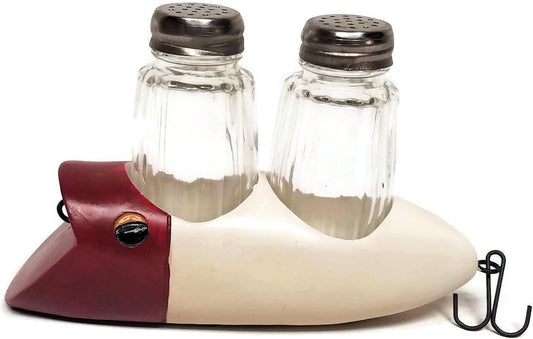 Fishing Decor Vintage Lure Salt and Pepper Shaker Set, Red, White