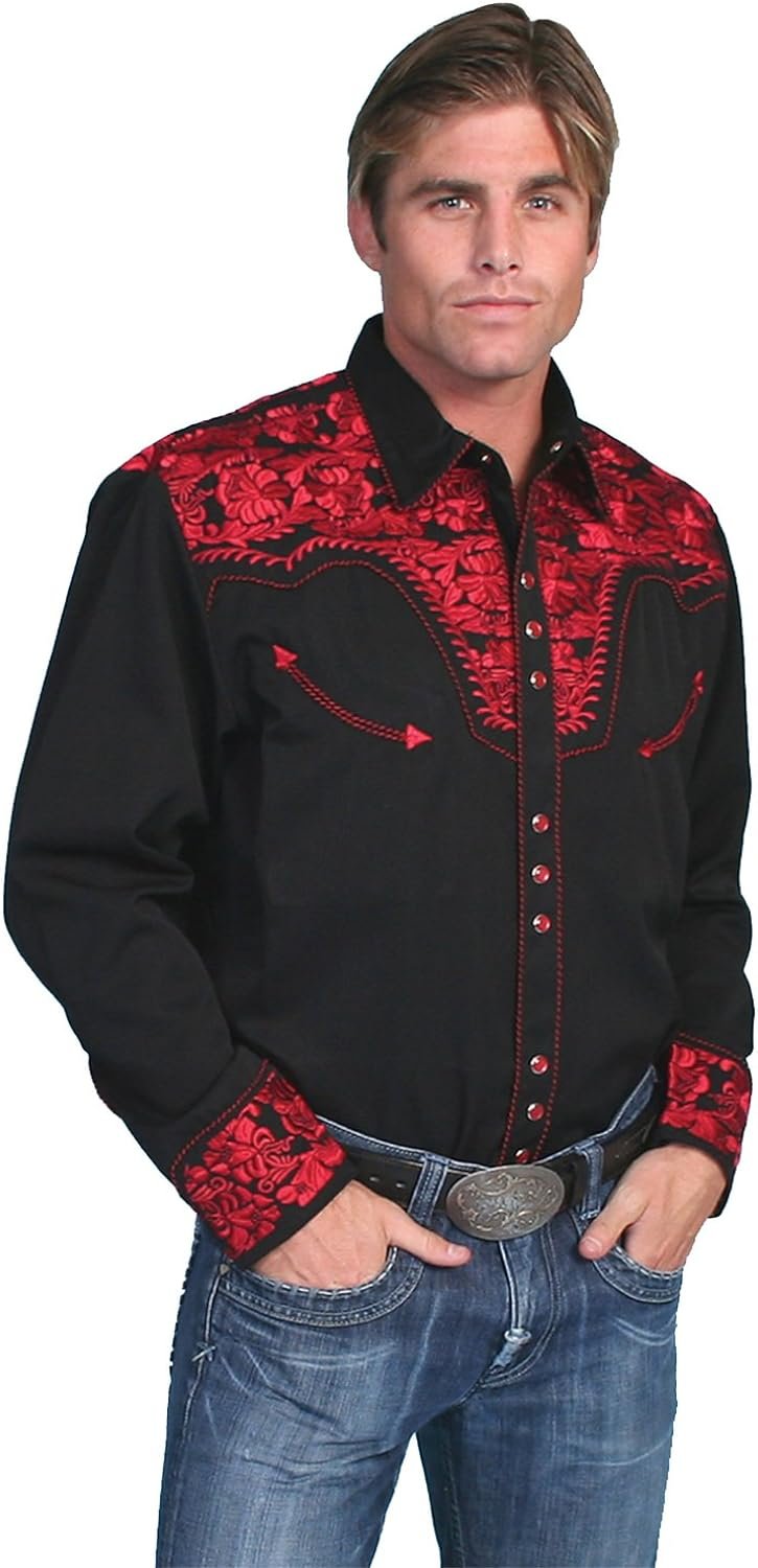 Scully Floral Tooled Embroidered Snap Front Shirt P634 CHO **