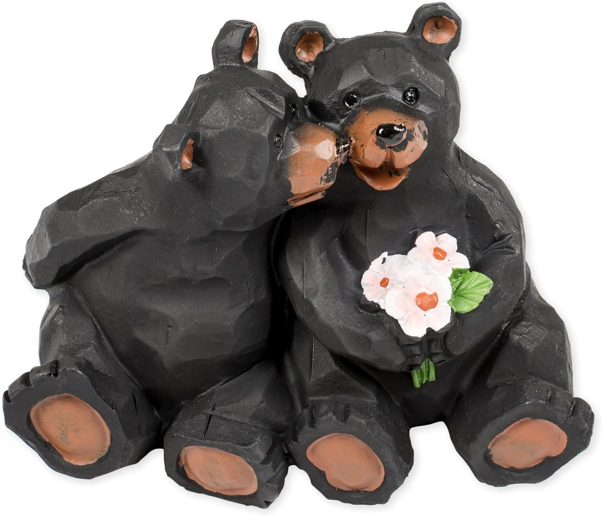 Kissing Bear Couple with Flowers 4 x 3 x 3 Inch Resin Crafted Tabletop Figurine